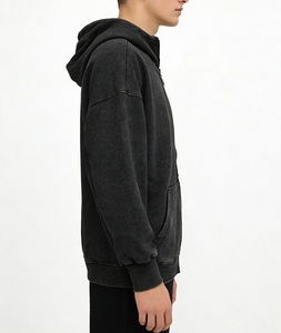 Veste à capuche zippée unisexe surdimensionnée, mélange de coton premium, effet vintage délavé, style streetwear - Product Image 4