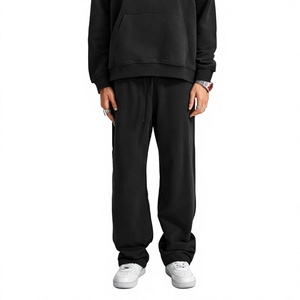Pantalon de jogging décontracté pour homme en coton noir, taille élastique avec cordon de serrage, poches latérales, tricoté mi-lourd et respirant pour l'automne - Product Image 6