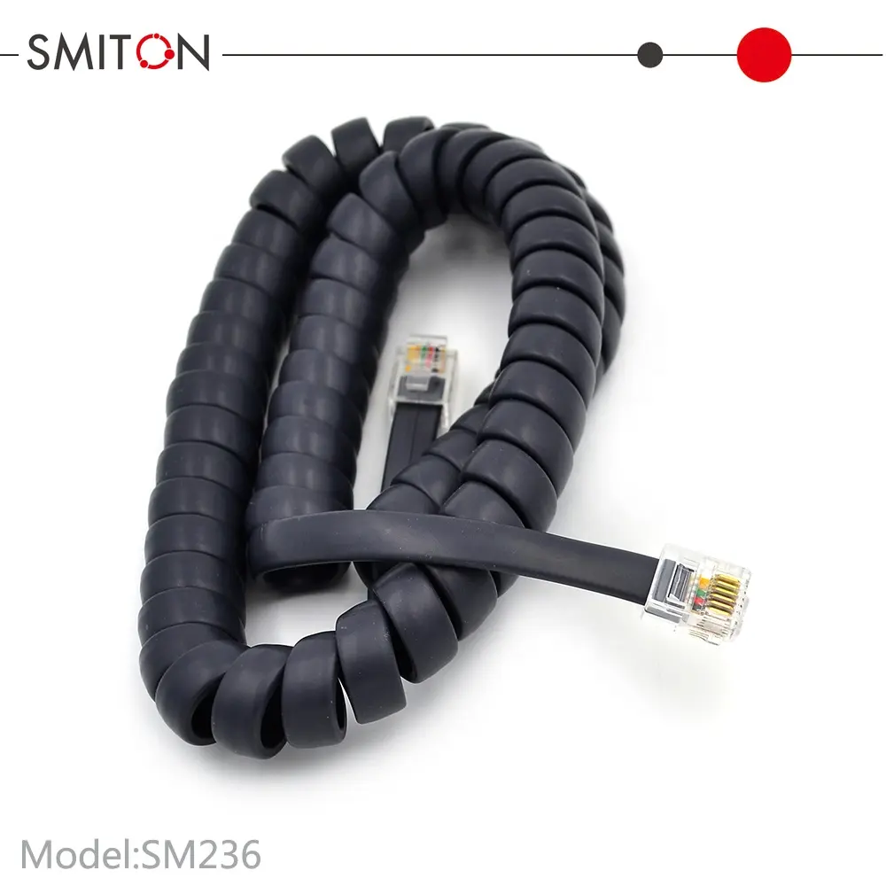 Black 6p6c Curly Cord Spiral Coil Handset Cord RJ12 Spring Cables