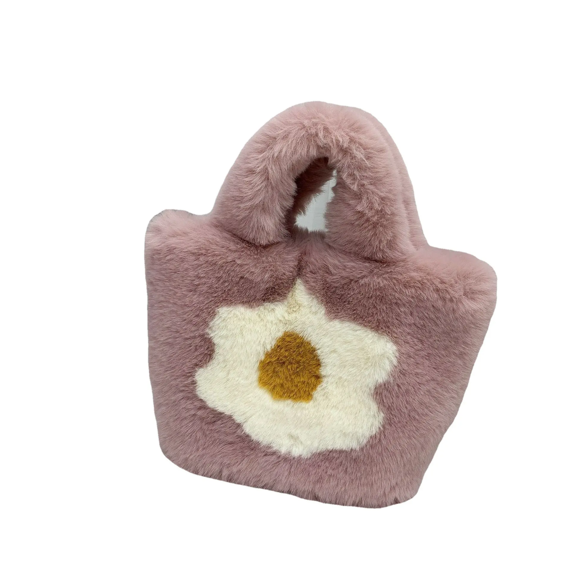 Mùa Đông Công Suất Lớn Fluffy Mềm Plush Vai Túi Dễ Thương Chiên Trứng Mô Hình Faux Fur Tote Bag Ladies Ấm Fur Thời Trang Túi Xách