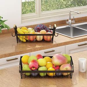 Cesta de frutas de 3 niveles con ganchos de plátano Soporte de cesta de almacenamiento de verduras desmontable con mango de <span class=keywords><strong>madera</strong></span> negro 2 niveles - Product Image 2