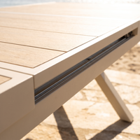 Ensemble de salle à manger d'extérieur pour 8 à 10 personnes, table de patio extensible en aluminium avec plateau en WPC et chaises en corde KD, imperméable, antirouille, certifié CE