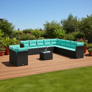 Conjunto de Sofás Modernos para Patio Exterior, 12 Personas, Ratán Sintético Negro con Cojines, Diseño Contemporáneo, Colección de Muebles Elegantes - Product Image 2