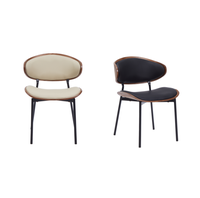 Silla de Comedor Curva de Cuero y Madera para Hogar/Oficina