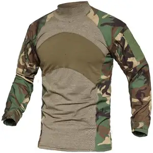 Tactical Rip-stop Tactical Long Sleeve T-Shirts Camouflage Hunting Tactical Stand Collar Stitching T-shirts