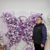 Panel latar belakang bunga buatan DKB Purple Butterfly Flower Wall 1,5*1,6m, harga murah, untuk dekorasi panggung.