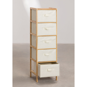 Étagère multifonctionnelle en bambou à 5 niveaux Petit <span class=keywords><strong>rangement</strong></span> pour vêtements Commode verticale en bois Paniers à linge <span class=keywords><strong>Rangement</strong></span> latéral du lit en polyester - Product Image 3