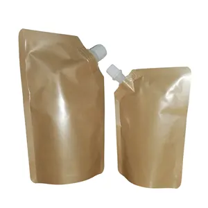 250ml 500ml Kraft Paper Liquid Packaging Stand Up Biodegradable Kraft Bag With Spout Pouches