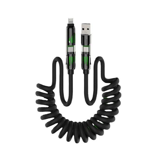 1m 2m Retractable 4 in 1 Pd 65w 27w Usb-c Type c Braided Charger Cable with LED Indicator