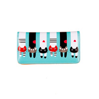 Dompet Kartun Trendi Gaya Instagram Wanita Modis Panjang Gaya Korea Pola Cetak Kulit PU Motif Kucing Lucu
