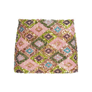 กระโปรงมินิทรงเอไลน์แต่งเลื่อมวิบวับ สีตัดกัน แต่งเพชร ปักลายสไตล์ Y2K เอวสูง สำหรับผู้หญิง สตรีทแวร์ - Product Image 6