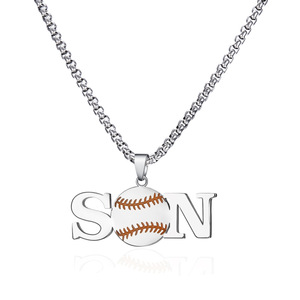Europäisch-Amerikanische Edelstahl Sportliche Kugel-Buchstaben Epoxidharz Gliederkette Halskette Baseball-Anhänger Geschenk - Product Image 5