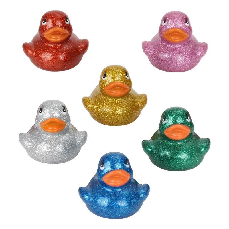 Custom Plastic Bath Duck Toys Kid Promotion Gift Multi color Gold Powder Mini Glitter Rubber Duck For Children