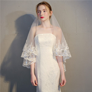 2020 nuovo lusso doppi strati Tulle veli da sposa con pettine squisita paillettes bordo pizzo fiore veli da sposa per le donne - Product Image 4