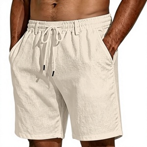 Shorts décontractés pour hommes en lin français 100 % léger, séchage rapide, anti-UV, respirant, pour l'été, la plage, les vacances, le yoga - Product Image 1