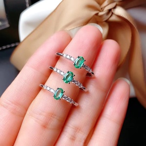 Giá tốt thời trang Eternity 925 sterling Silver 3m * 5mm hình bầu dục cắt tự nhiên Emerald sao trang sức nhẫn - Product Image 1