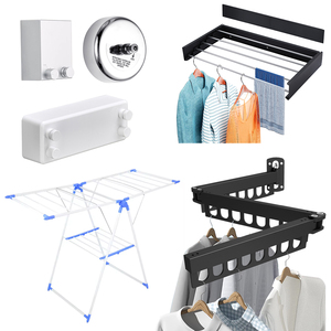 Séchoir à linge mural rétractable en aluminium avec crochets, <span class=keywords><strong>pliable</strong></span>, pour séchage de vêtements - Product Image 1