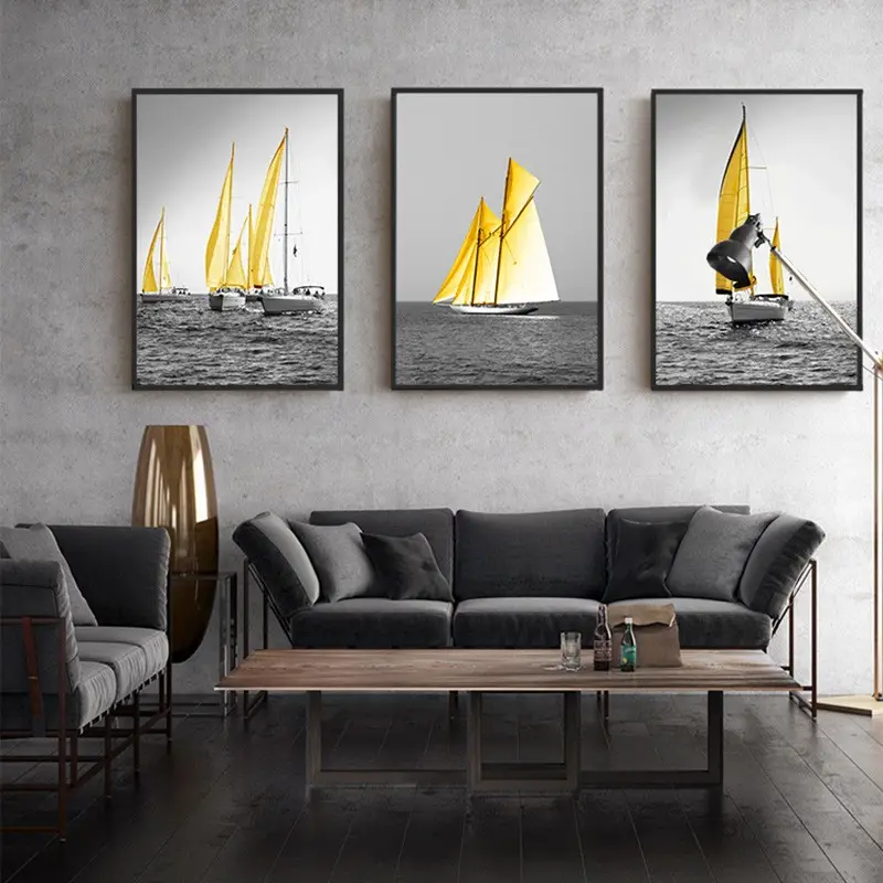 Large And Cheap Printed Murals Simple Sea View Sailboat Canvas Prints For Home Decoration
