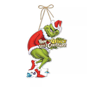 Colgador de puerta <span class=keywords><strong>Grinch</strong></span>, suministros para fiestas navideñas, pequeño regalo de madera, venta al por mayor - Product Image 5