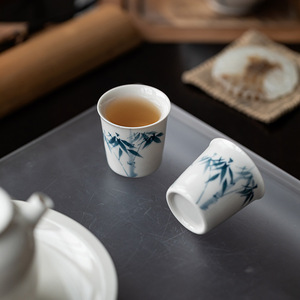 Taza de té de porcelana pintada a mano con diseño de bambú azul, taza pequeña para degustación de té, uso doméstico. - Product Image 4