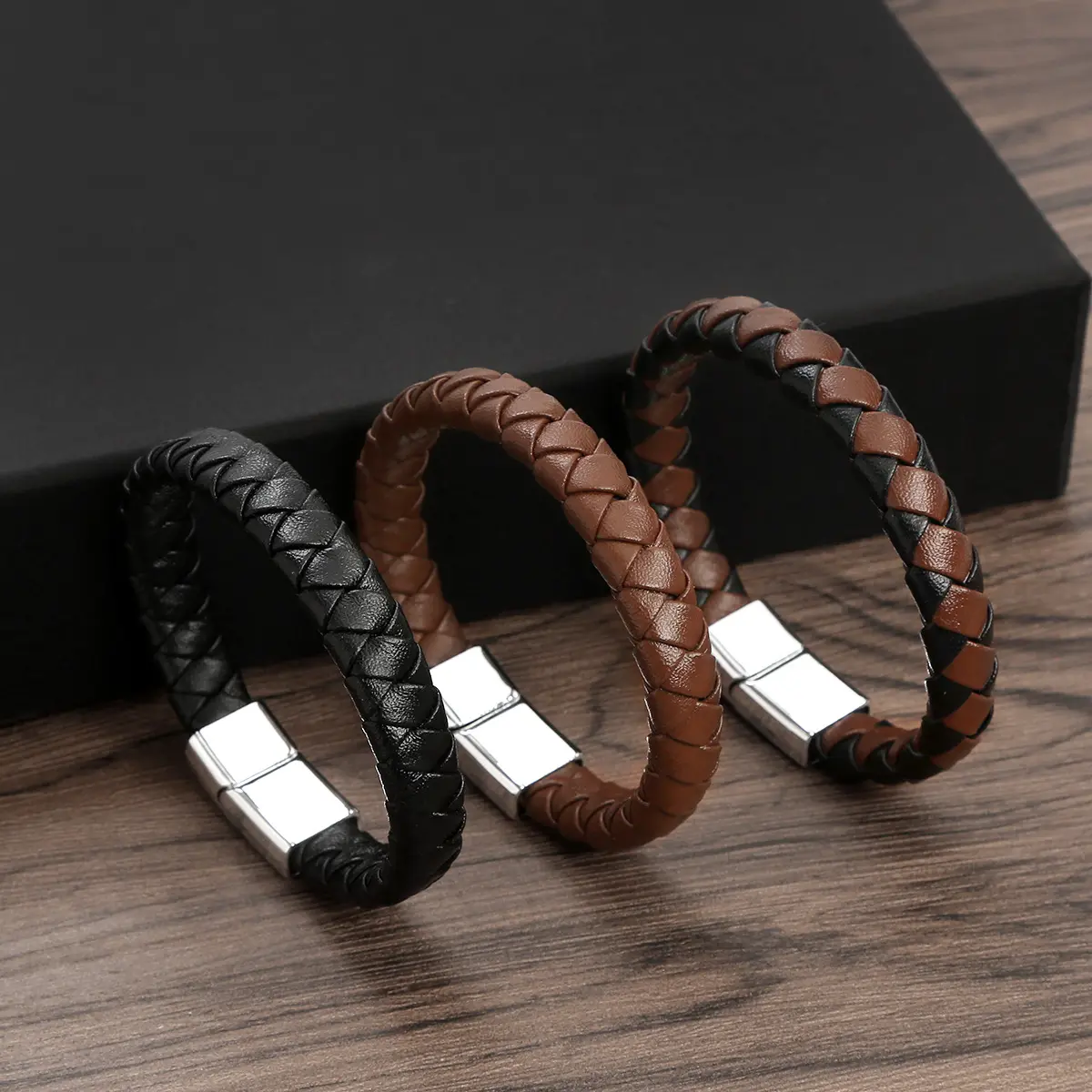 Retro Leather Braid Bracelet For Men Magnetic Clasps Bangles Classic Leather Rope Bracelet For Boy Fashion Leather Jewelry