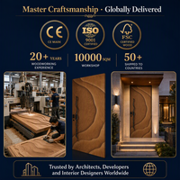 Modern Solid Wood Door Sculptural Wave Design Honey Brown Matte Black Handle Flush Interior B2B Wholesale Factory Price