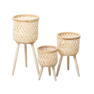 Nordic Rattan Flower <b>Pots</b> Wooden Stand Indoor Planters Manual Weaving Home Decor Minimalist Style - Product Image 5