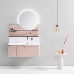 Panoon 23M Modern Stone PVC Floor Standing Bathroom Cabinet Soft Close Drawers Water Resistant Finish Stainless Mirror Included - Product Image 2