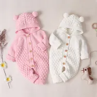 Macacão infantil de malha manga longa, roupas quentes para bebês, meninos e meninas, outono e inverno