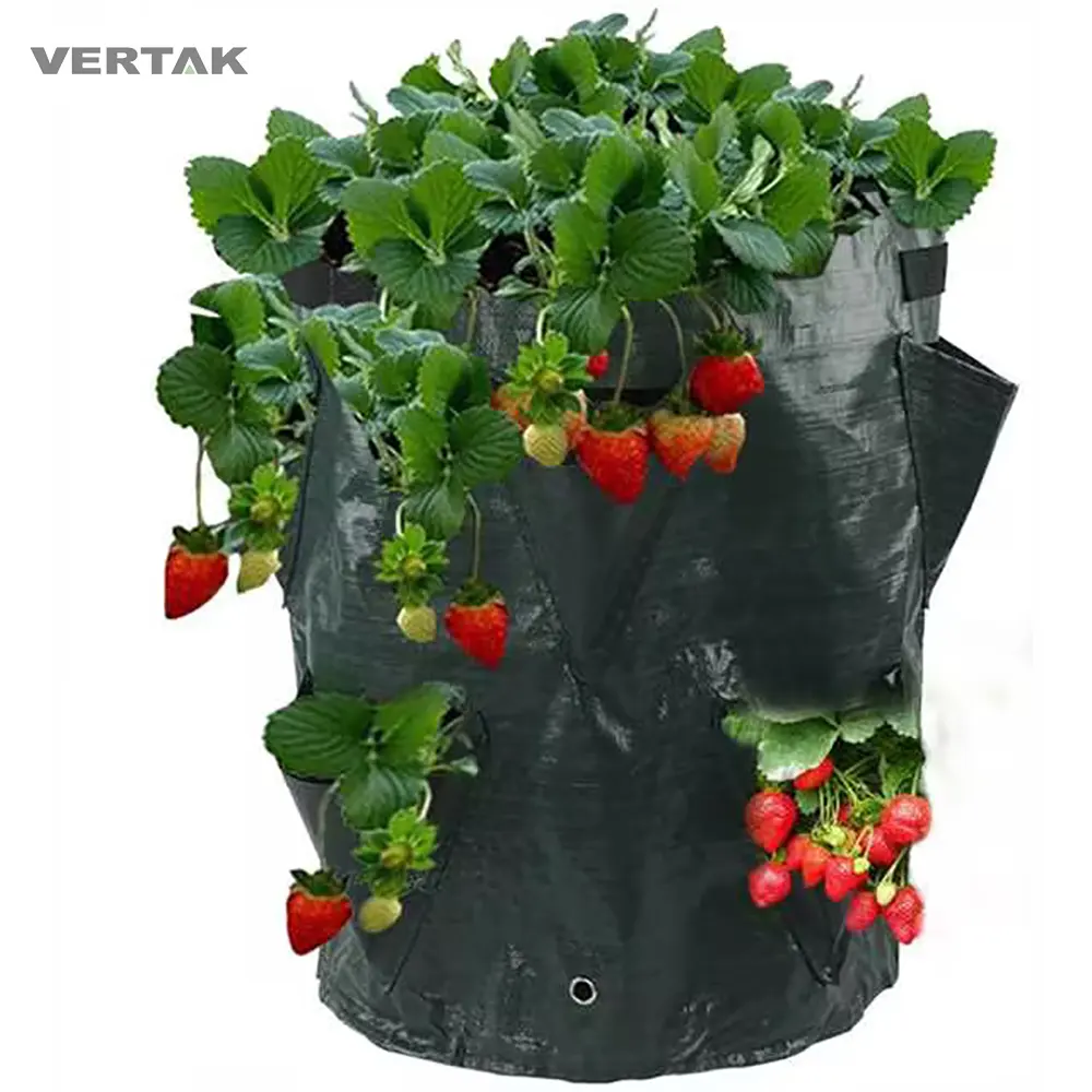 Vertak 8 bolsillos tomate bolsas de cultivo planta jardín UV a prueba de maceta de plástico bolsa de cultivo