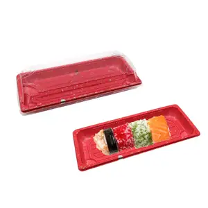 透明なふた付きプラスチック製の赤い寿司ボックス卸売使い捨て持ち帰り用食品包装容器