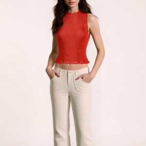 Niedrigster Preis Sommer mode mit Rundhals ausschnitt Flache Strickkleid ung Damen Slim-Fit Sexy Knitwear Tank Top - Product Image 1