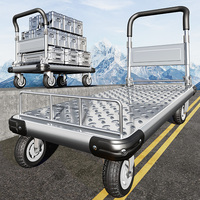 Chariot à main pliable OEM en acier, mini-chariot de manutention à plateau plat, portable, à quatre roues, pour usage domestique et aéroportuaire