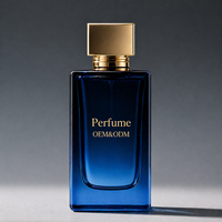 Flacon de parfum vide en verre rectangulaire personnalisé pour homme, dégradé bleu, 30ml 50ml 100ml, avec pulvérisateur à sertir, emballage en boîte, estampage à chaud épais