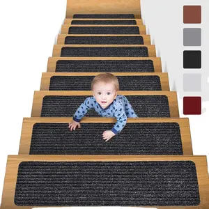 계단 매트 트레드 바닥 매트 접착제 없는 자체 접착 PVC 미끄럼 방지 이중 줄무늬 반복 사용 미끄럼 방지 스텝 러그 매트