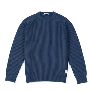 Grosir sweater pria mohair motif kustom sweater Jacquard leher Crew