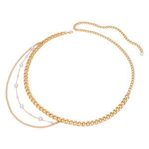 Cadena de cintura de metal de varias capas con perlas de imitación a la moda para mujer, accesorio de cadena corporal para fiesta, en oro y plata. - Product Image 5