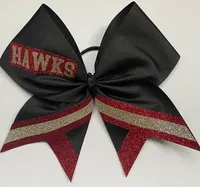 Nœud de cheerleading personnalisé rouge, noir et or à paillettes en gros-grain pour enfants - Idéal pour les fêtes, les compétitions, la danse, les équipes de cheerleading, nœud pour cheveux, emballage carton
