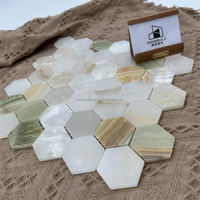 Mosaïque hexagonale moderne en marbre onyx, carrelage en pierre polie, parquet extérieur, hôtels, villas, salon, design graphique, vert et blanc