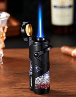 Briquet 3-en-1 au butane pour cigares et cigarettes avec allumage à bras oscillant, torche métallique coupe-vent, coupe-cigare intégré, logo personnalisé, vente en gros