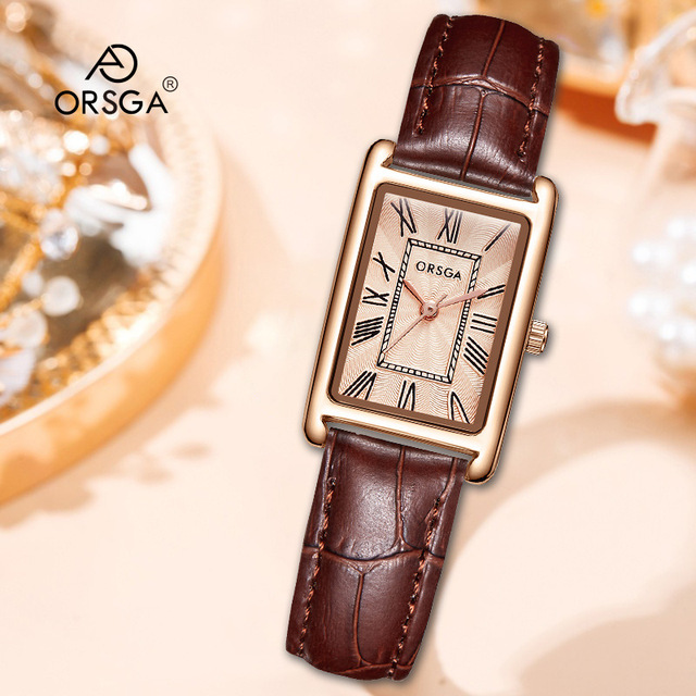 ORSGA Fashion Watch Women Small Rectangle Dial Instagrammable Korean Style Roman Numerals Business-Ready Water Resistant Quartz