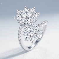 Bague en argent sterling S925 avec double tournesol en moissanite pour femme, bague de fiançailles de luxe entièrement pavée de diamants