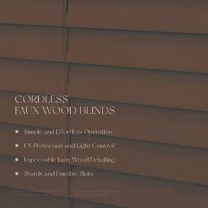 ستائر فينيسية أفقية صغيرة بدون حبال من البوليستر بمظهر الخشب مقاس 2 بوصة للتركيب على النوافذ - Product Image 4