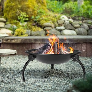 Garden Portable Round Steel <b>Fire</b> Bowl <b>Fire</b> <b>Pit</b> <b>with</b> Foldable Legs Smokeless Grill for Outdoor <b>BBQ</b> and Heating - Product Image 2