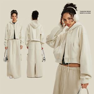 Sweat à capuche zippé court pour femme, coupe oversize, haute qualité, avec logo personnalisé, pour entraînement sportif, en tissu épais - Product Image 4