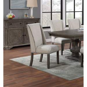 Meubles de salle à manger DB en chêne traditionnel, 2 chaises d'appoint rembourrées, design à dossier haut, garnitures à clous, formelles, 2 chaises - Product Image 3