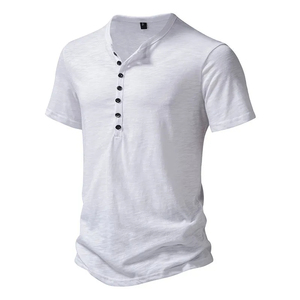 Vente en gros Chemise Henry d'été décontractée de couleur blanche et solide à manches courtes pour homme T-shirt athlétique de sport coupe ajustée - Product Image 5