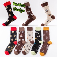 Chaussettes en coton pour hommes personnalisées, antibactériennes, respirantes, imprimées avec des motifs amusants de boissons, décontractées, vente en gros, OEM ODM