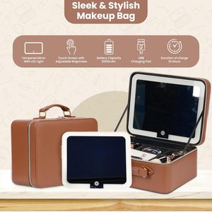 Sac à main professionnel doux et mignon pour pinceaux de maquillage, étui cosmétique avec miroir LED intégré, étui cosmétique étanche - Product Image 6