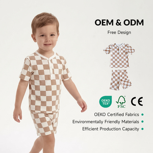 Pyjamas d'é<span class=keywords><strong>t</strong></span>é pour enfants, <span class=keywords><strong>t</strong></span>-shirts et shorts, 2 pièces, vêtements imprimés à carreaux pour garçons et filles, ensemble de vêtements en bambou pour bébés - Product Image 1